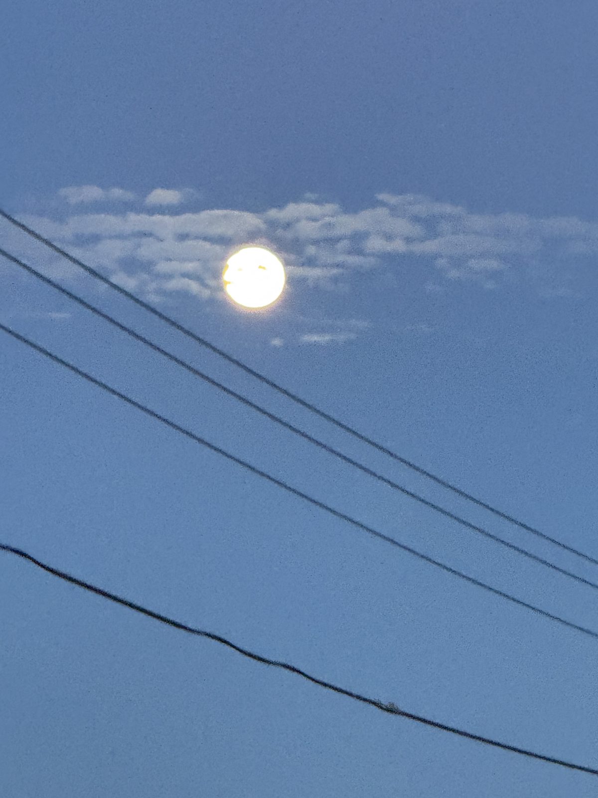 Full moon glowing in a blue evening sky over Nassau, The Bahamas
